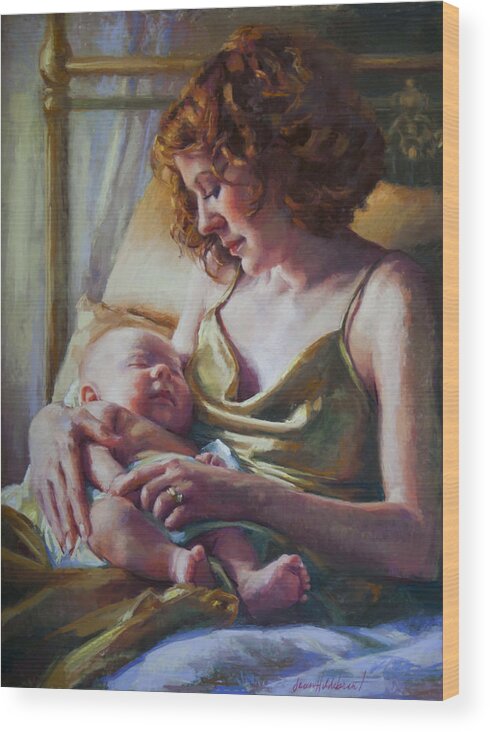 Maternal Wood Print featuring the painting Devotion #3 by Jean Hildebrant