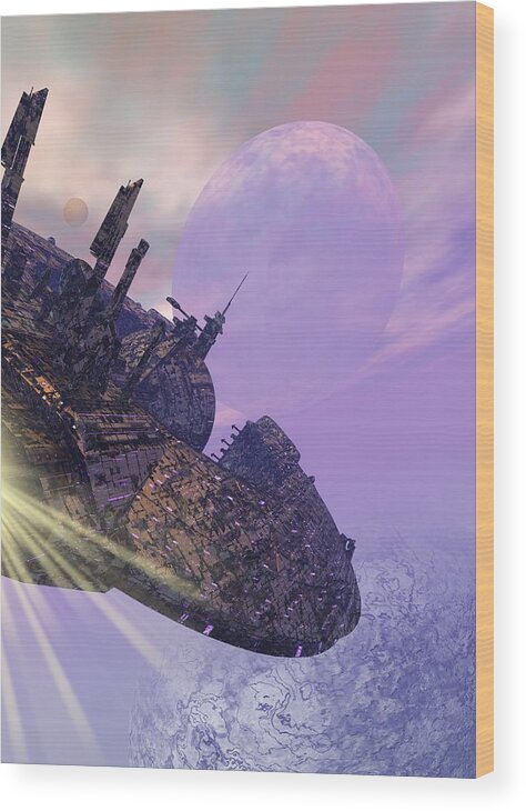 Vertical Wood Print featuring the digital art Spaceship, Artwork #3 by Victor Habbick Visions