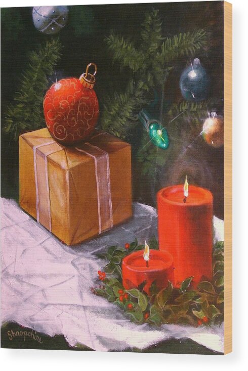 Candles Wood Print featuring the painting A Secial Gift by Tom Shropshire