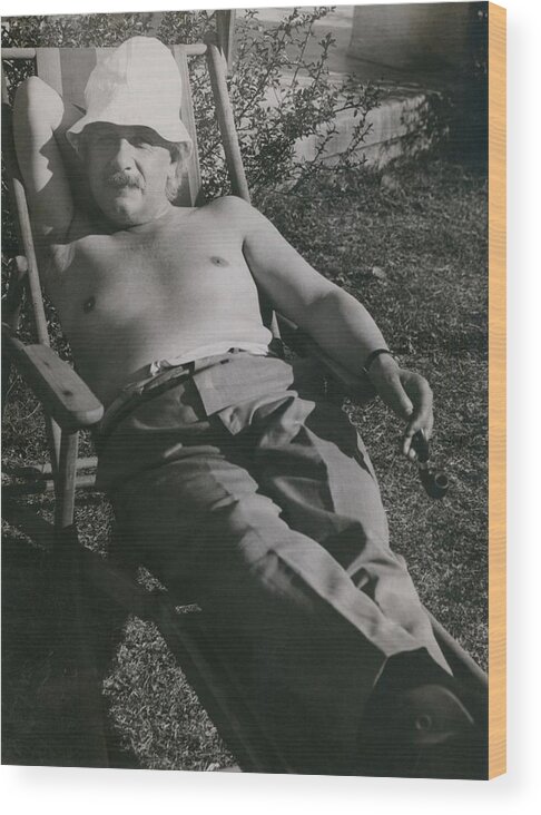 History Wood Print featuring the photograph Albert Einstein 1879-1955, Sunbathing by Everett