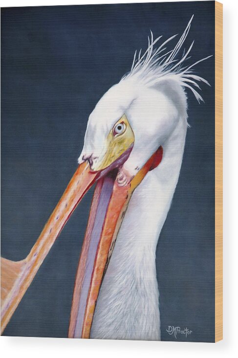 White Pelican Wood Print featuring the painting American White Pelican by Donna Proctor