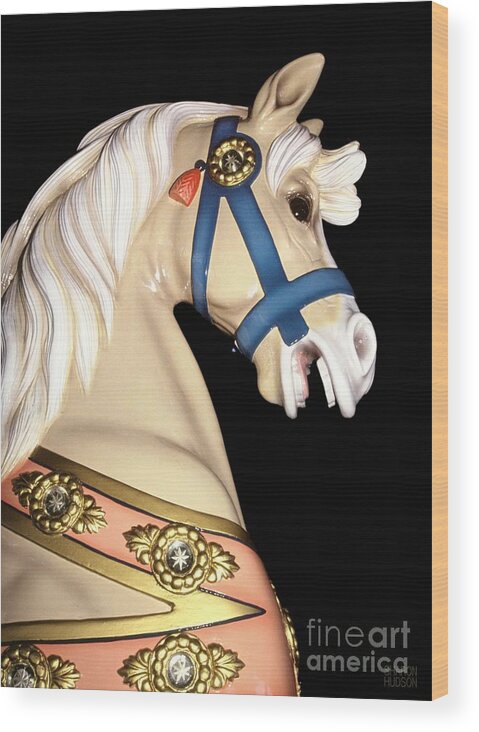 Carousel Wood Print featuring the photograph carousel horses - Palomino Portrait by Sharon Hudson