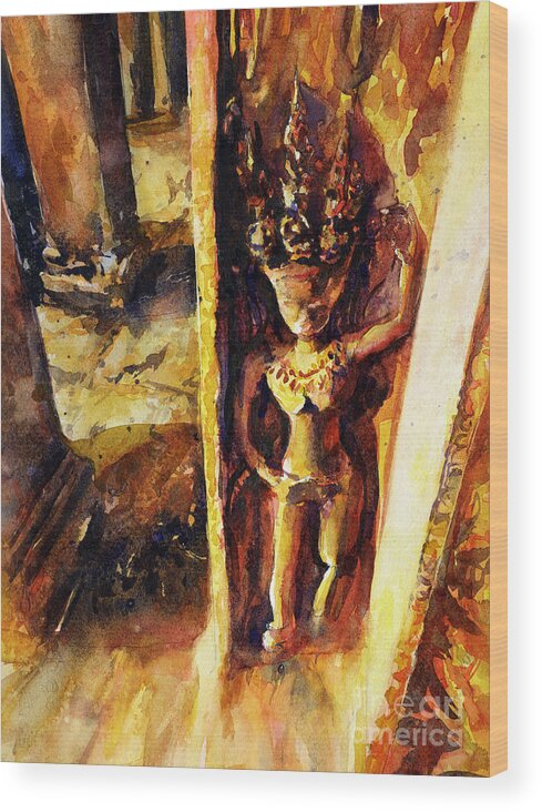 Angkor Wat Wood Print featuring the painting Apsara Statue by Ryan Fox