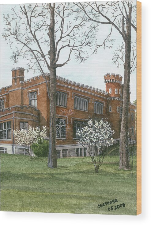Landscape Wood Print featuring the painting Arrival of Spring at Culver by Svetlana Jenkins