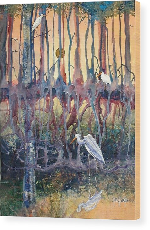 Swamp Wood Print featuring the painting Birds of the Water by Gary Partin