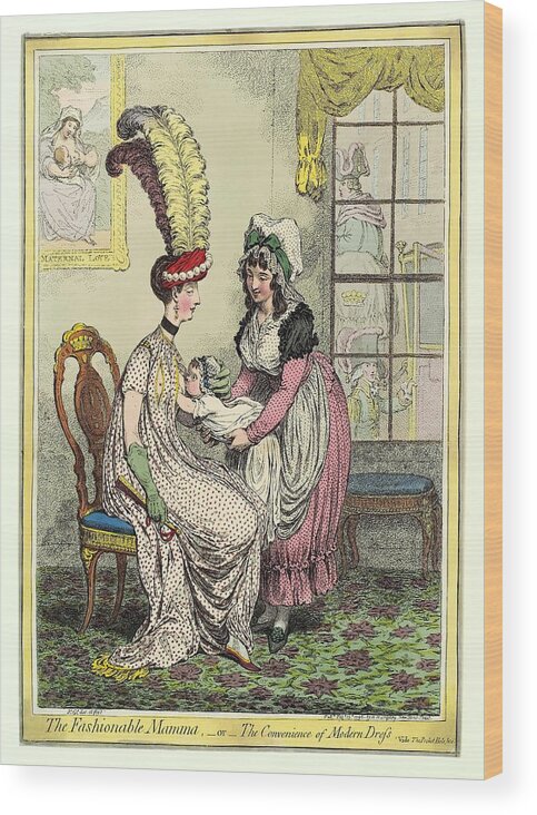 The Fashionable Mamma Wood Print featuring the photograph Breastfeeding, 18th-century Caricature by Miriam And Ira D. Wallach Division Of Art, Prints And Photographsnew York Public Library