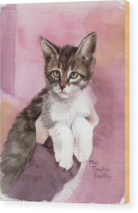 Kitten Wood Print featuring the painting Carlisle - kitten by Mimi Boothby