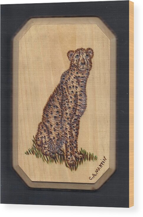 Pyrography Wood Print featuring the pyrography Cheetah by Clarence Butch Martin