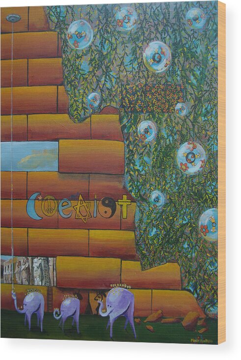 Coexist Wood Print featuring the painting Coexist by Mindy Huntress