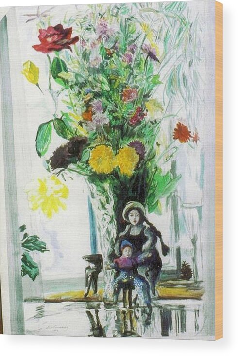 Impressionist Wood Print featuring the painting Dolls And Flowers by Scott Cumming