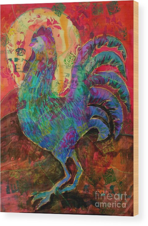 Chickens-rooster Wood Print featuring the mixed media Early Riser by Genie Morgan