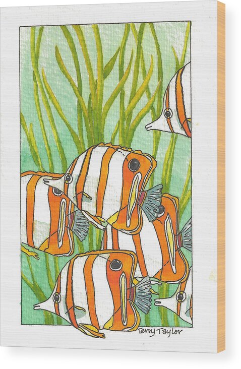 Beach Wood Print featuring the painting Fish School by Terry Taylor