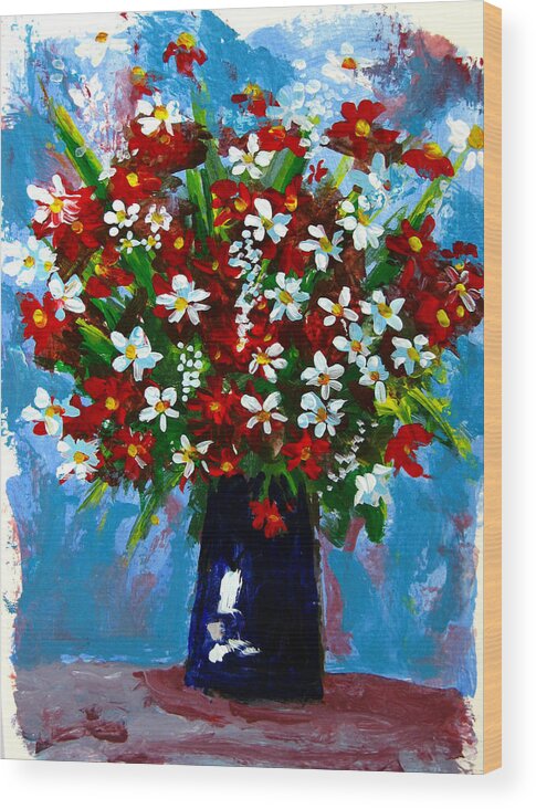 Red Wood Print featuring the painting Flower arrangement bouquet by Patricia Awapara