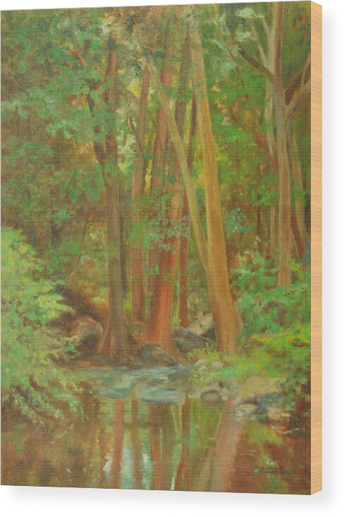Landscape Wood Print featuring the painting Forest Reflections by Phyllis Tarlow