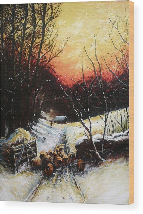 Snow Wood Print featuring the painting Homeward bound by Andrew Read