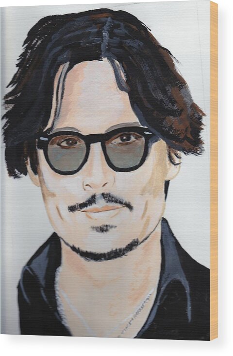 Johnny Depp Wood Print featuring the painting Johnny Depp 4 by Audrey Pollitt