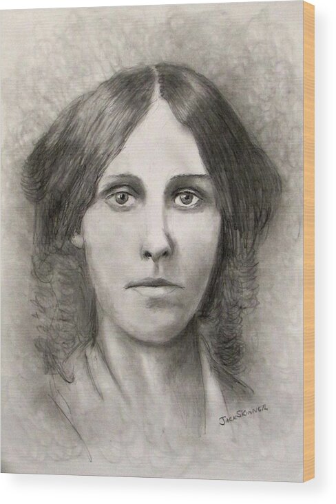 Louisa May Alcott Wood Print featuring the drawing Louisa May Alcott by Jack Skinner