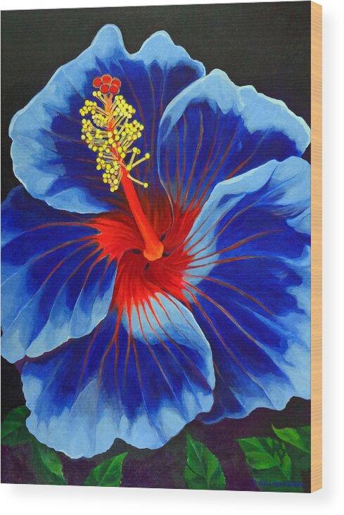 Blue Hibiscus Flower With Red Center Wood Print featuring the painting Mary Magdalene by Kyra Belan