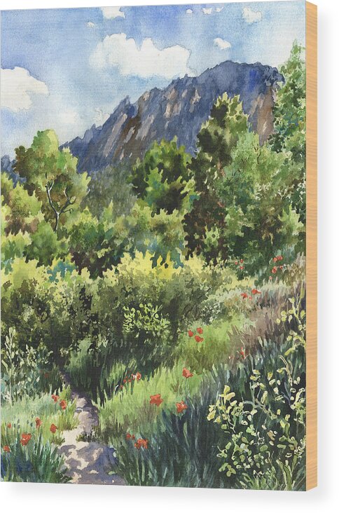 Green Painting Wood Print featuring the painting McClintock Trailhead by Anne Gifford