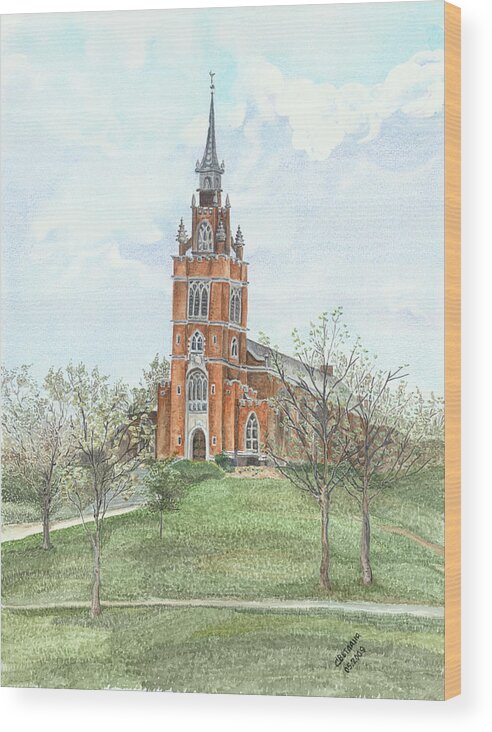 Landscape Wood Print featuring the painting Memorial Chapel by Svetlana Jenkins
