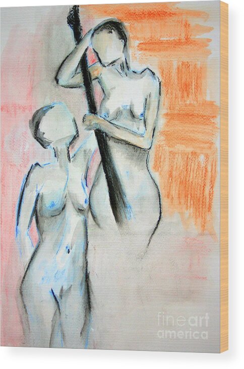 Sketch Class Paintings Wood Print featuring the painting Nude in watercolor 2 by Julie Lueders 