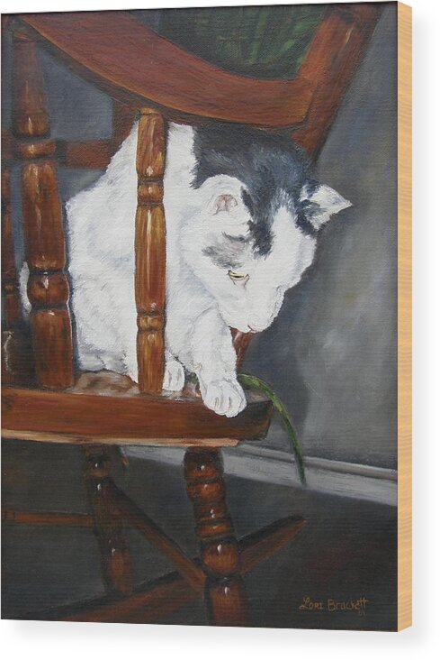 Cat Wood Print featuring the painting Oops by Lori Brackett