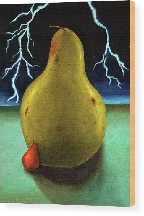 Pear Wood Print featuring the painting Protecting Baby 9 The Lightening Storm by Leah Saulnier The Painting Maniac