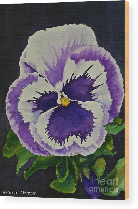Pansy Wood Print featuring the painting Purple Pansy by Susan Herber