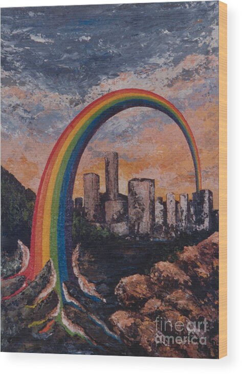 Rainbow Wood Print featuring the painting Rainbow by Eva-Maria Di Bella