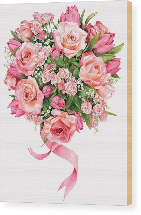 Floral Wood Print featuring the painting Rose Bouquet by Steven Stines