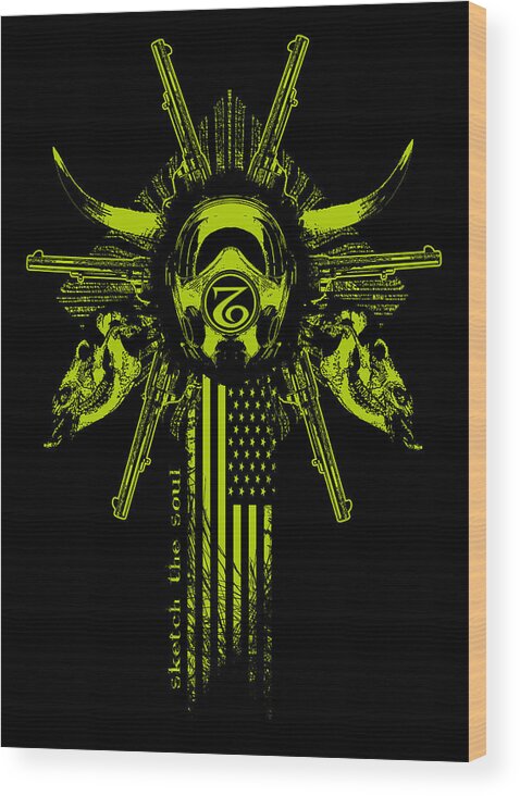 Gas Mask Wood Print featuring the mixed media Six Shooter by Tony Koehl