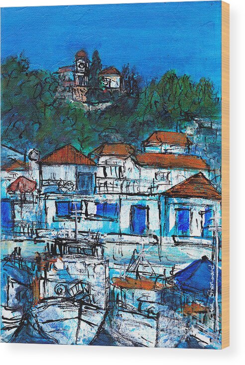 Greece Wood Print featuring the painting Skiathos Town Greece by Jackie Sherwood