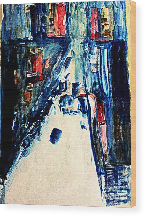 Paintings Wood Print featuring the painting streets of Manhattan by Julie Lueders 