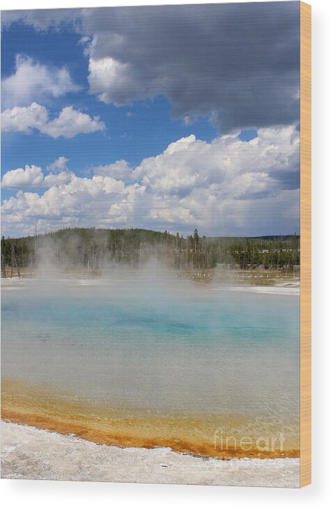 Hot Spring; Pool; Sunset Wood Print featuring the photograph Sunset Lake hot spring pool in Yellowstone National Park by Adam Long
