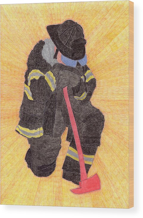 Fireman Wood Print featuring the drawing The Fireman by Eric Forster