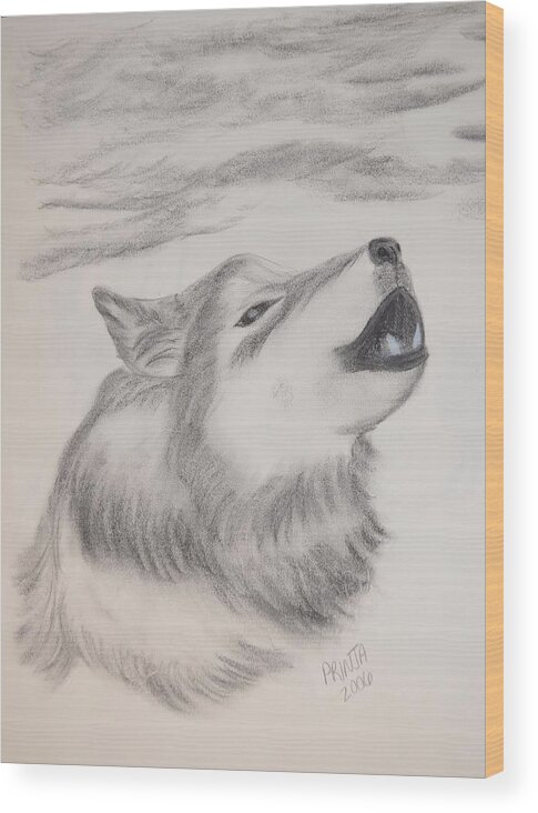 Wolf Wood Print featuring the drawing The Howler by Maria Urso