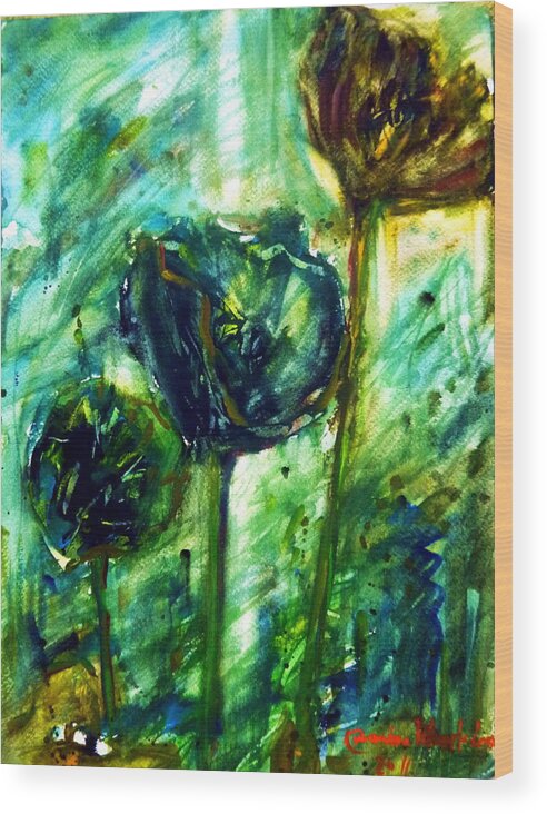Floral Wood Print featuring the painting The lotus leaf in the garden. by Wanvisa Klawklean