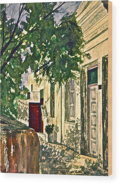 Mykonos Wood Print featuring the photograph The Red Door by Frank SantAgata