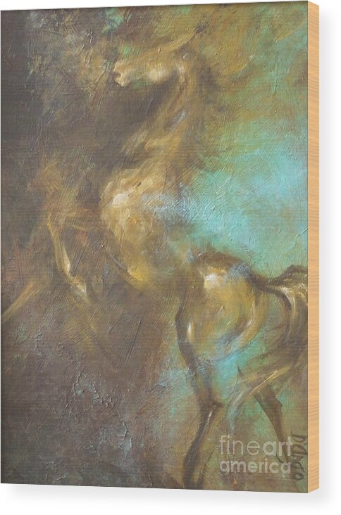 Horse Wood Print featuring the painting Turquoise Dust 2 by Dina Dargo