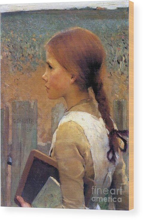 George Clausen - A School Girl 1889 Wood Print featuring the painting A School Girl by MotionAge Designs