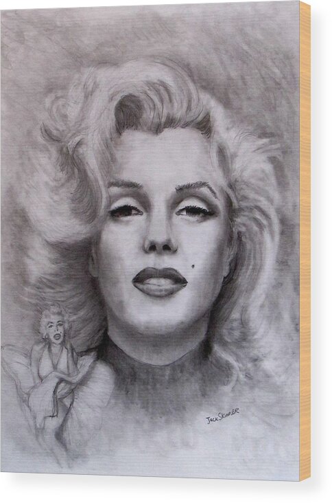 Marilyn Wood Print featuring the drawing Marilyn by Jack Skinner