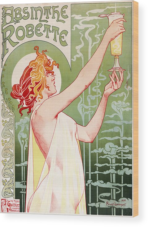 Henri Privat-livemont Wood Print featuring the painting Absinthe Robette #1 by Henri Privat-Livemont
