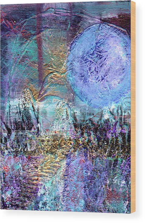 Abstract Wood Print featuring the painting Another World #1 by Wayne Potrafka