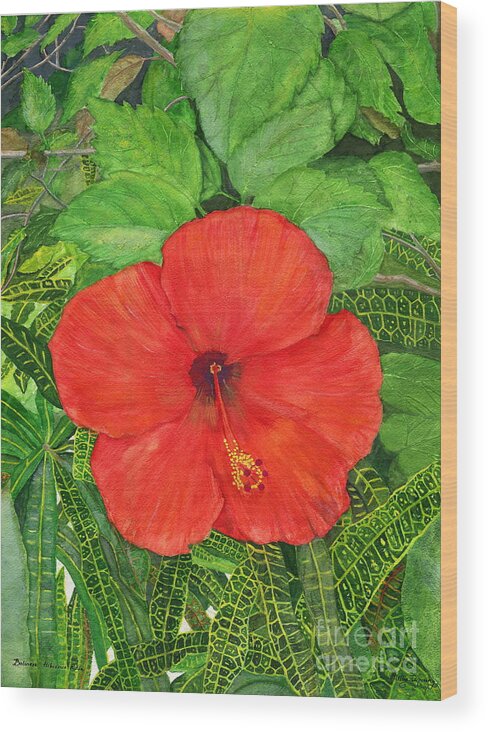 Hibiscus Rosa Wood Print featuring the painting Balinese Hibiscus Rosa #1 by Melly Terpening