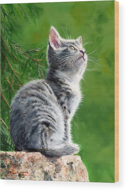 Kitten Wood Print featuring the painting Bird Watching #1 by John Neeve