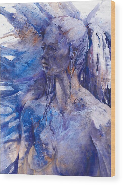 Joan Fuhrman Jones Wood Print featuring the painting Blue Lady #1 by Joan Jones