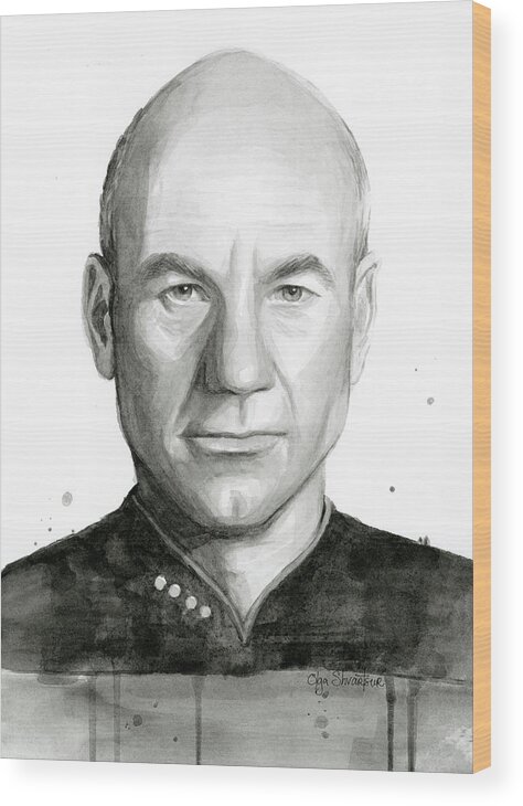Captain Picard Wood Print featuring the painting Captain Picard by Olga Shvartsur