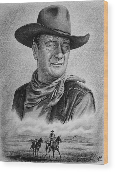  John Wayne Wood Print featuring the drawing Captured #1 by Andrew Read