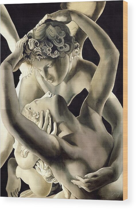 Cupid Wood Print featuring the painting Cupid And Psyche #1 by Alfred Ng