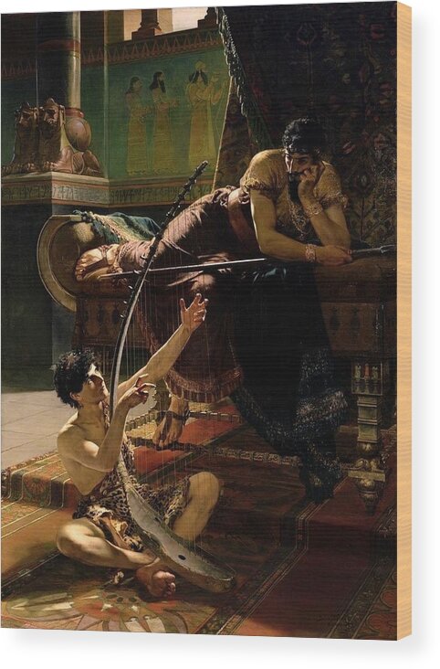 Julius Kronberg Wood Print featuring the painting David and Saul by Julius Kronberg